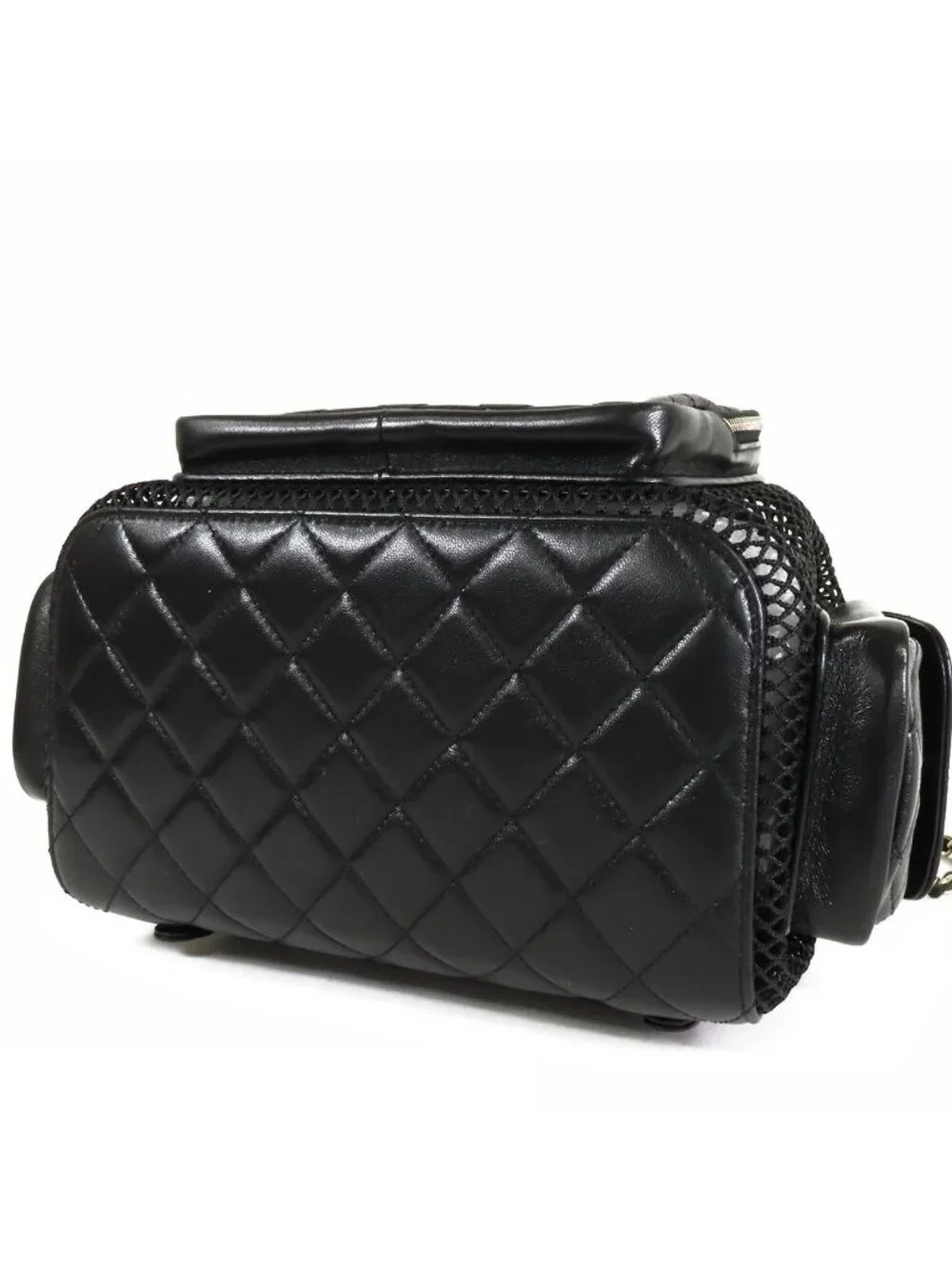 Chanel Mesh Backpack Black Gold Leather
